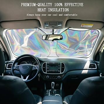 Car Windscreen Sun Shade, Foldable Heat Shield and UV Protection Reflector, Dashboard Protector from Sun for Tesla Model Y SUV Truck Van, Essential Automotive Interior Accessory
