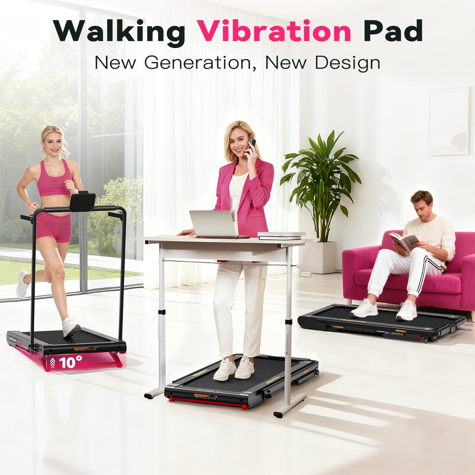 Sperax Tapis roulant vibrante 4 in 1 con inclinazione automatica al 10%, cuscinetto vibrante pieghevole con telecomando, tapis roulant da passeggio da 12 km/h con APP per la casa
