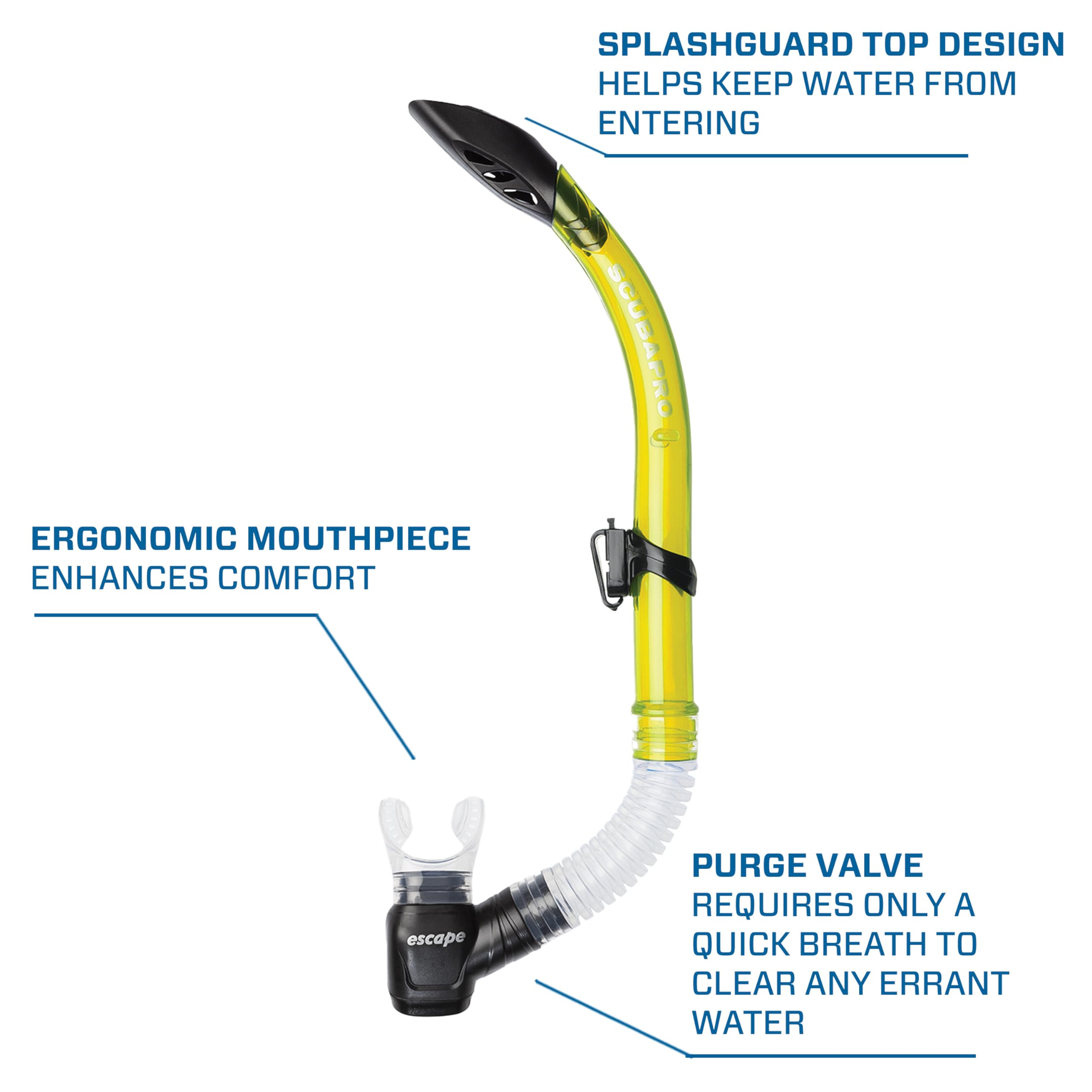 SCUBAPRO Escape Semi-Dry Snorkel, with Purge Valve and Splashguard Barrel-Top Design