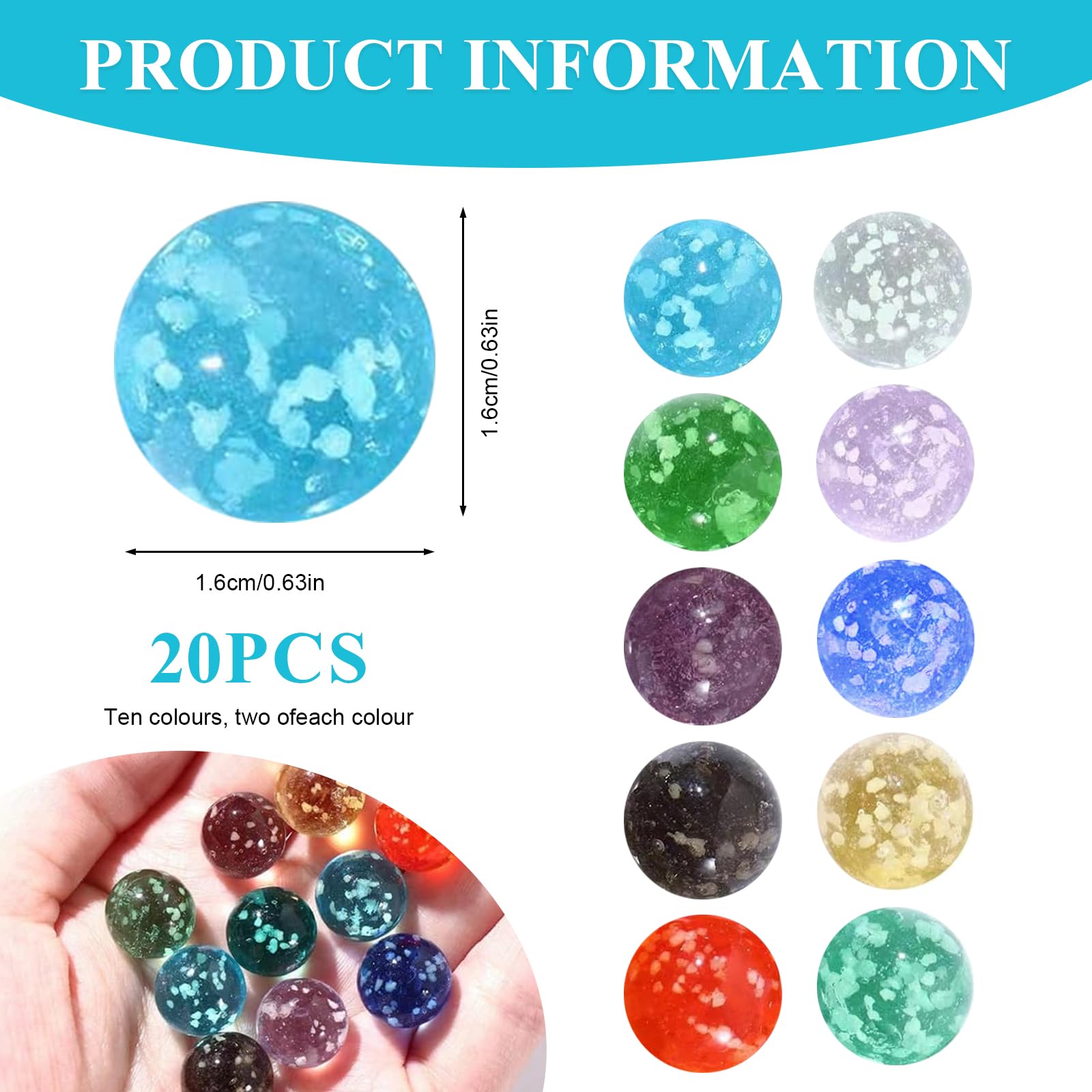 40 Stück Leuchtende Murmeln - Glasmurmeln Für Spiele & Deko