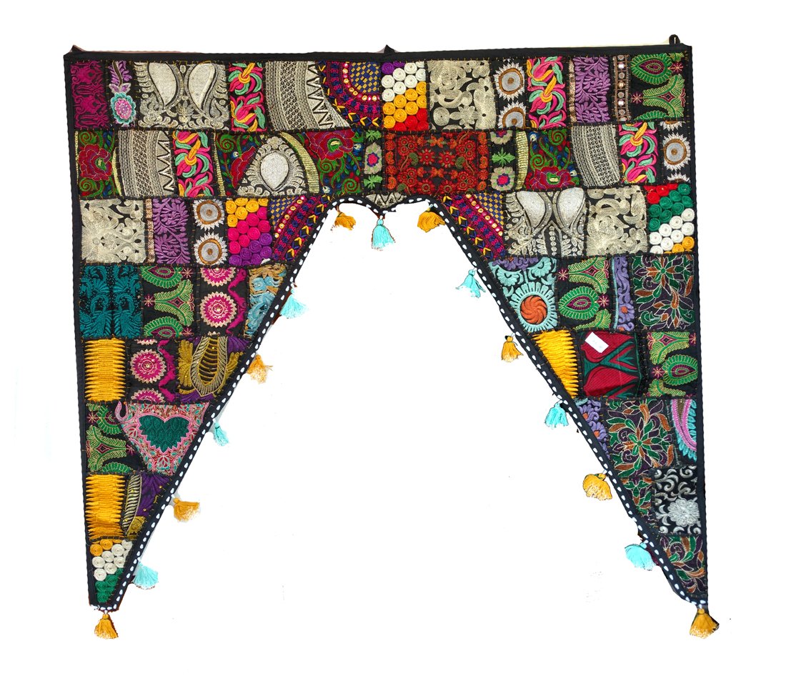Rastogi rękodzieło patchwork haftowane okno walencja drzwi wiszące bandhanwar toran dekoracja domu (czarny)