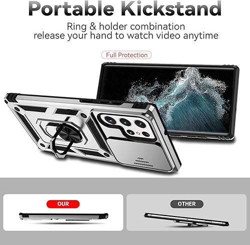 Miniatura 4 de Funda para Galaxy S22 Ultra/Samsung S22 Ultra SM-S908 con protector de pantalla de vidrio templado y cubierta para cámara deslizante, anillo