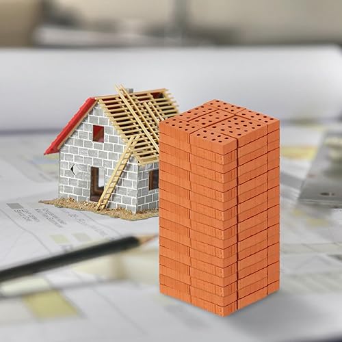 Miniatura 7 de Mini ladrillos 50 piezas de ladrillos miniatura reutilizables realistas DIY modelo de ladrillo pequeño con 8 agujeros para mini jardín paisaje