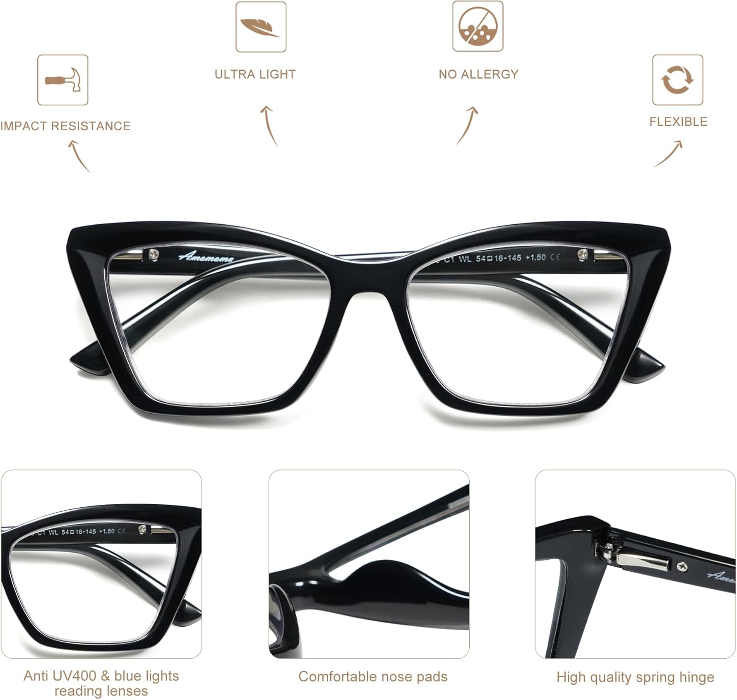 AMOMOMA Trendy Stylish Reading Glasses for Women,Retro Square Cateye Blue Light Computer Frame Reader AM6120 - Image 4
