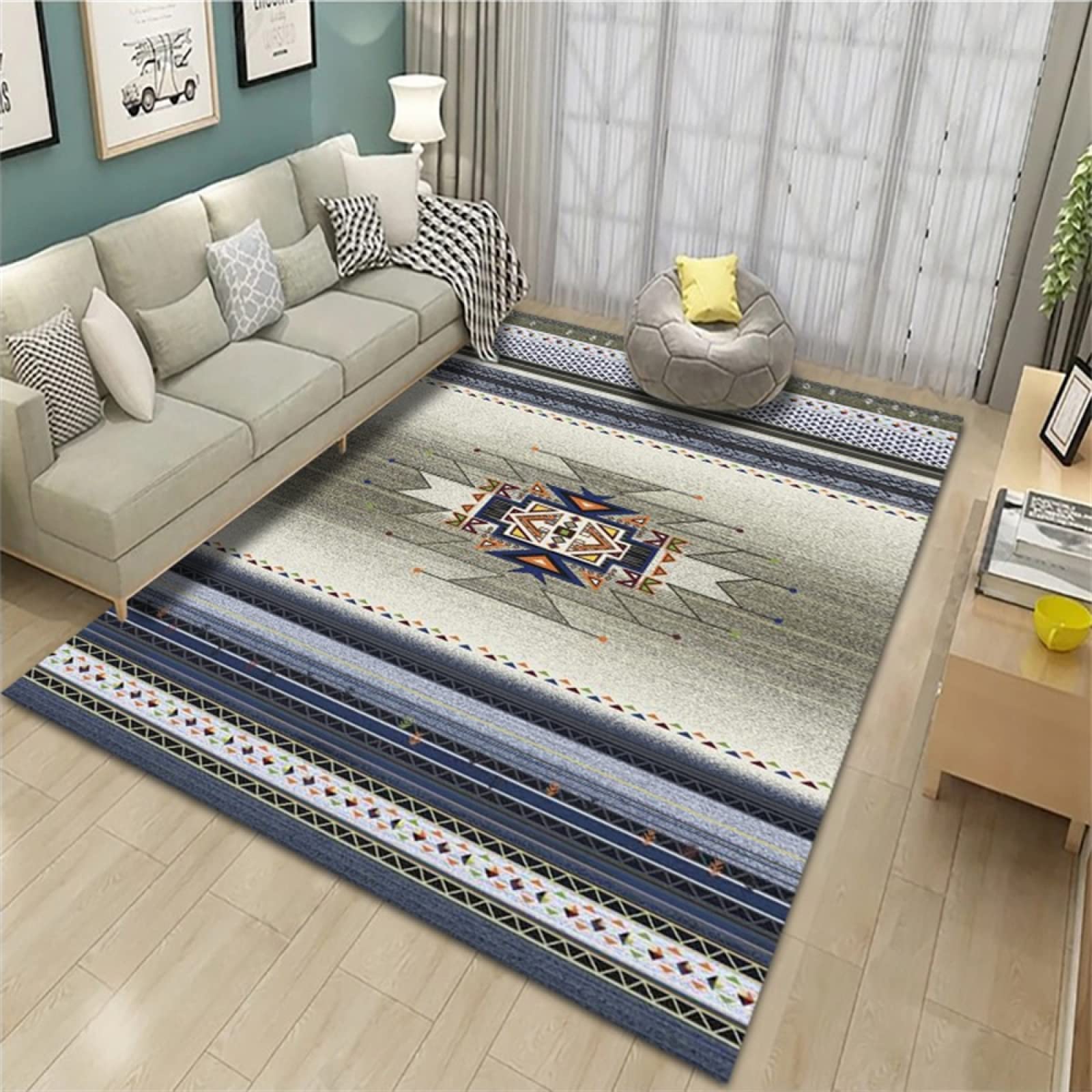 Tapis de bureau à motif géométrique de chambre lavable en machine 60x120