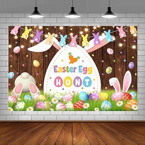 Miniatura 3 de Telón de fondo de búsqueda de huevos de Pascua de 7 x 5 pies, tablero de madera de conejo, conejo, tablero de madera floral, fondo de fotografía