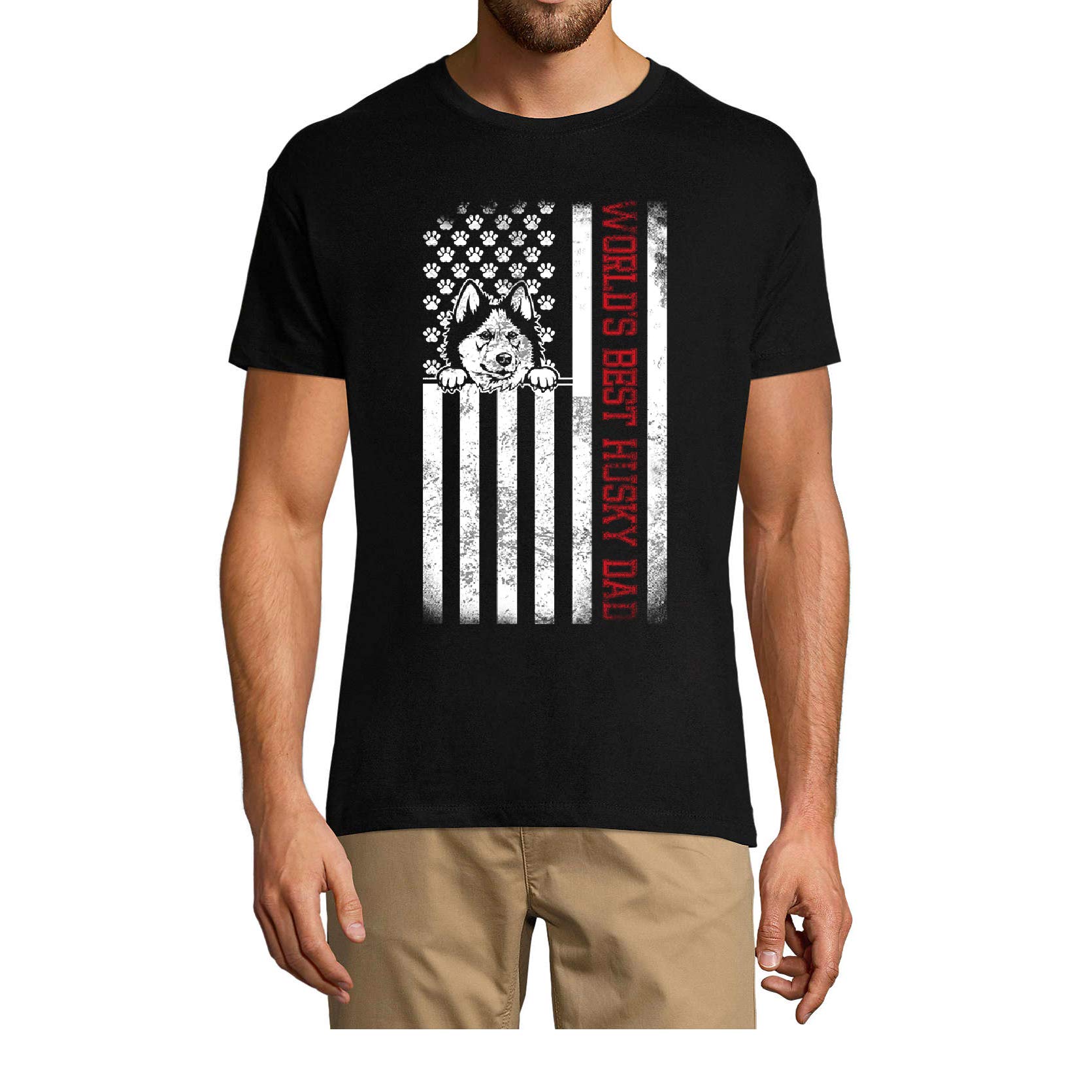 UltrabasicUltrabasic Men's T-Shirt World's Best Husky Dad - Cute Dog Paws - Graphic Apparel (Black, XX-Large)