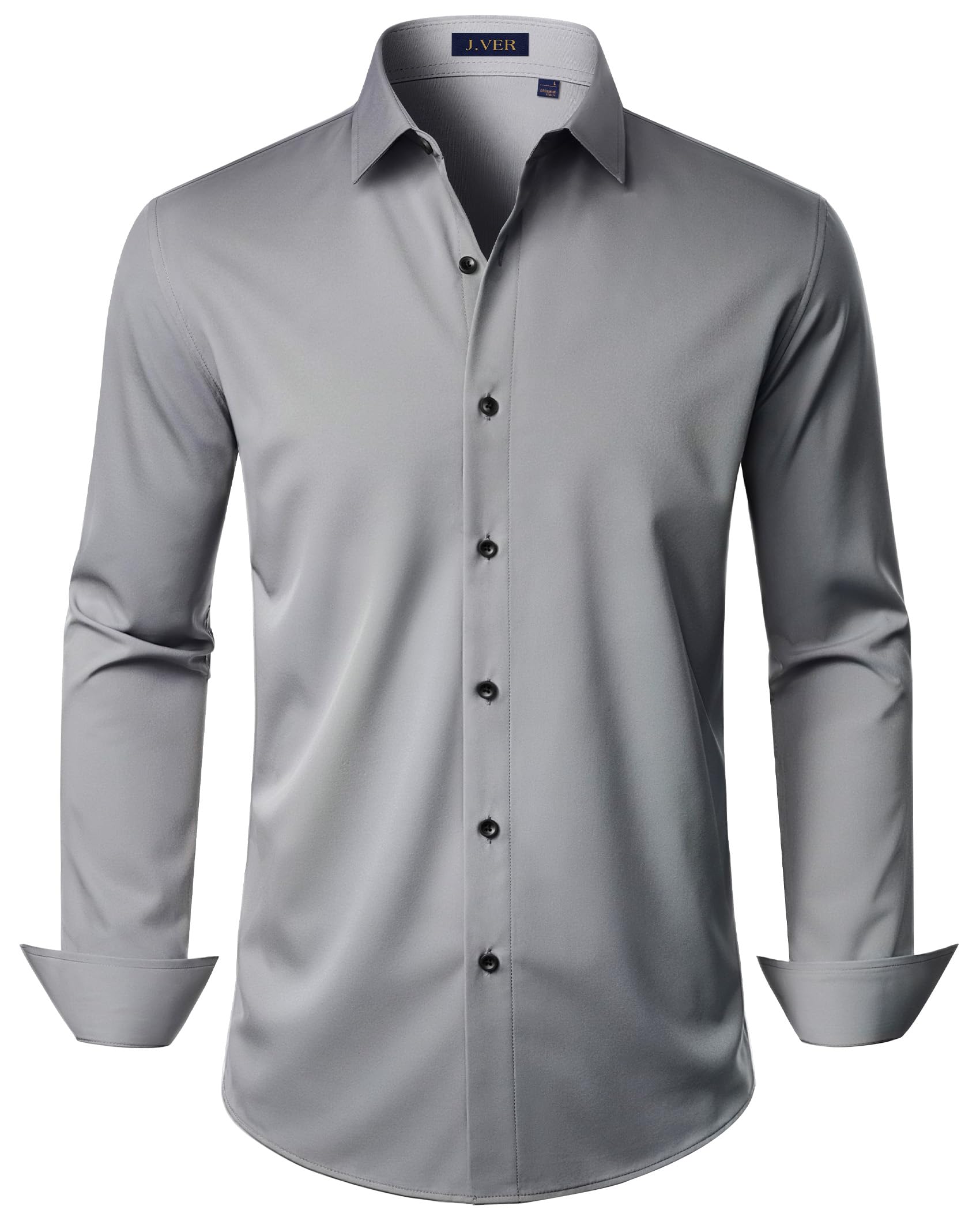 J.VER - Camisas de vestir para hombre, elásticas, de manga larga, formal, para negocios, informal, con botones, para bodas y bailes de graduación