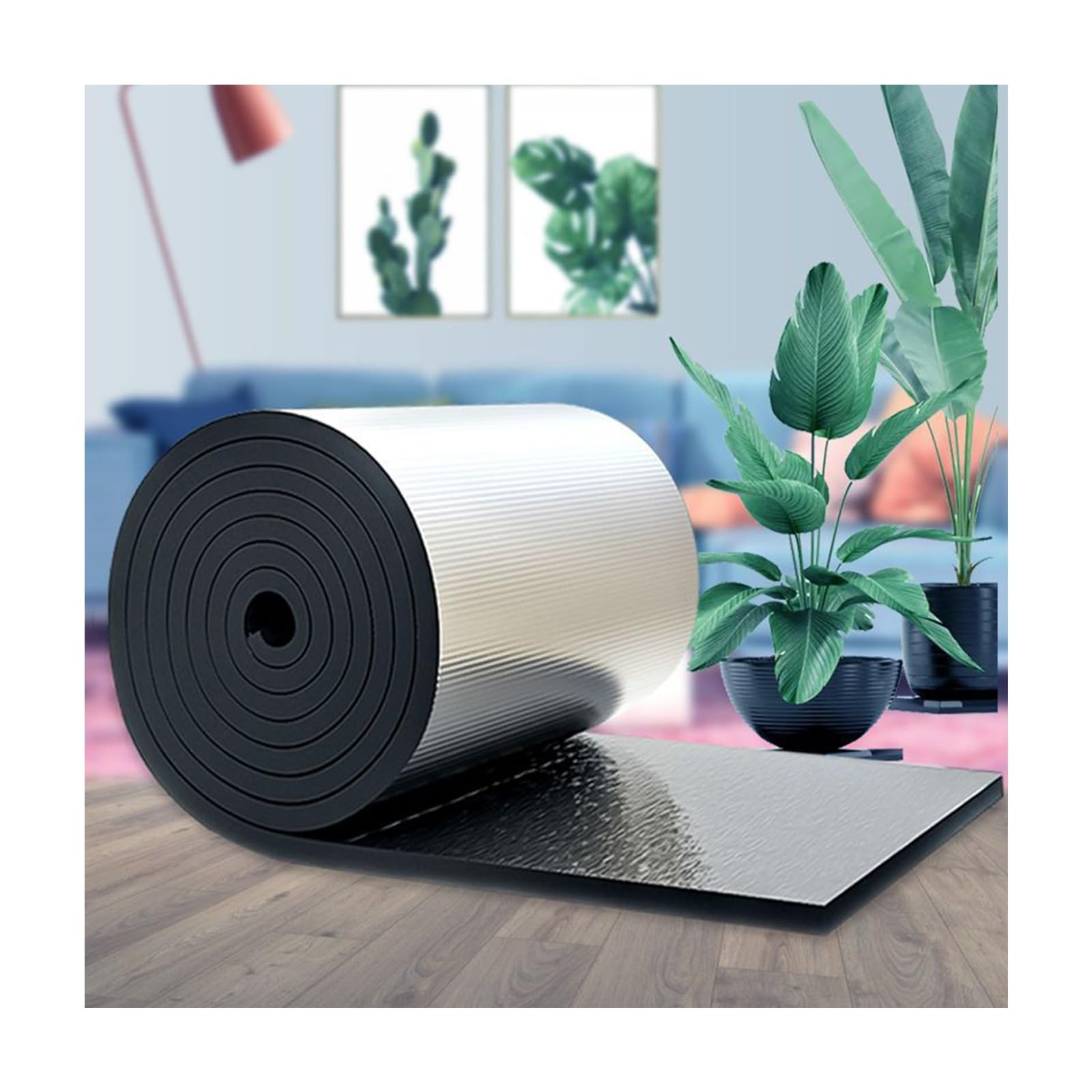 Rotolo di isolamento termico in schiuma di alluminio riflettente autoadesivo，Isolante Termico Pannello Riflettente Termosifoni,Autoadesivo Materassini Isolanti(1*4m/3.2*13ft,5MM(THK))