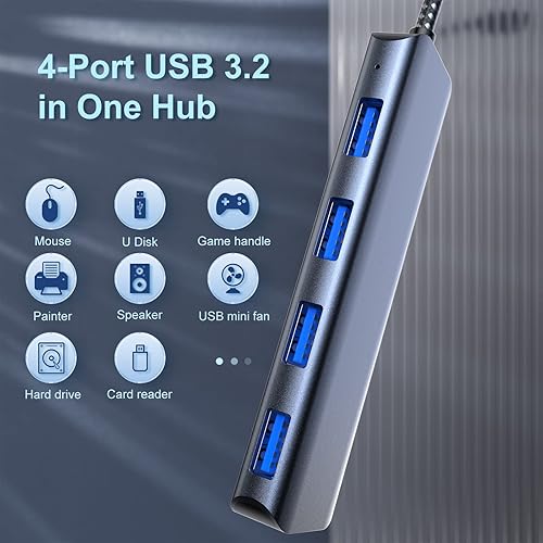 Miniatura 3 de Hub USB 3.1, SUODAO 10Gbps USB C a USB Hub, 4 puertos USB 3.13.2 Gen 2 Hub, aluminio SuperSpeed Tipo C a 4 puertos USB 3.2 de 10 Gbps para laptop,