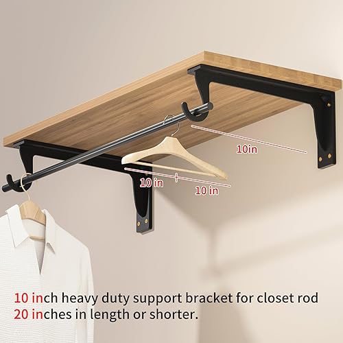 Vista 4 de Soporte para barra de armario resistente con ganchos, soportes de pared de 10 pulgadas, soporte de 400 libras para el hogar y la decoración