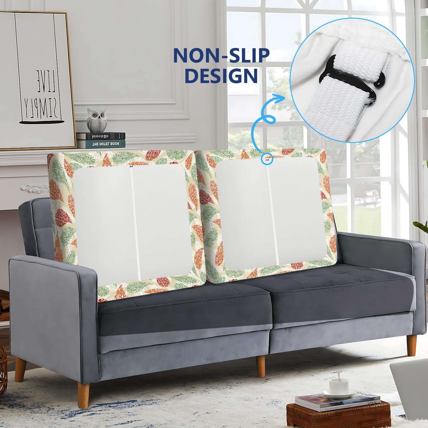 2pcs Allover Leaf Vein Pattern Printed Couch Cushion Covers - Washable Stretchy Replacement Covers for Sofa Seats, Non-Slip Sofa Slipcovers Pets Friendly Indoor Decor