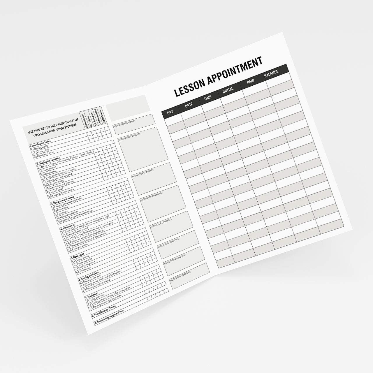 x25 Driving Lessons Progress Report Planner & Appointment Card for Driving Schools, White, 148 x 210 mm (Folded) - Image 3