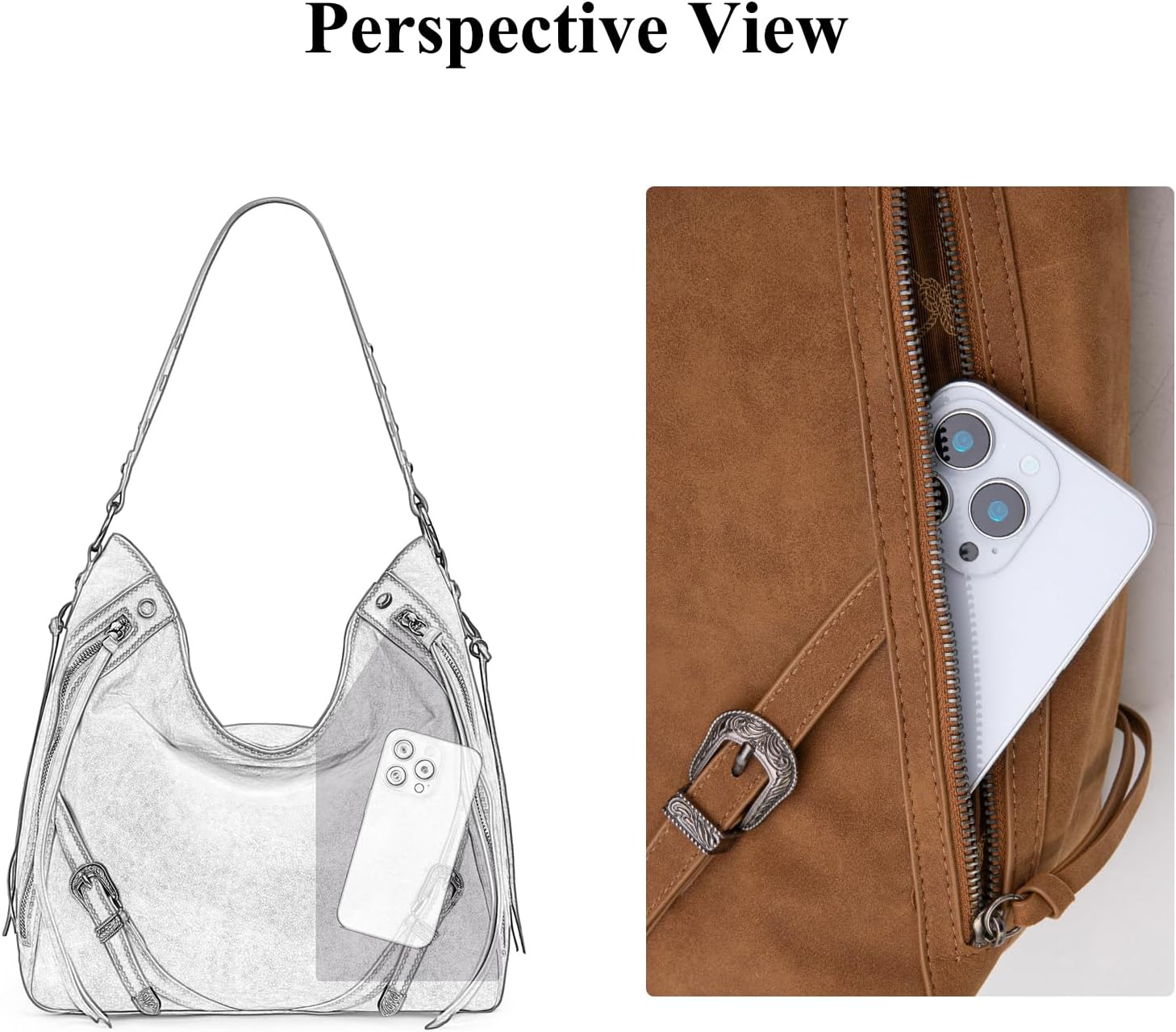 Wrangler Large Hobo Purses and Handbags for Women with Buckle and Fringe Zipper Faux Suede Shoulder Bag - Image 4