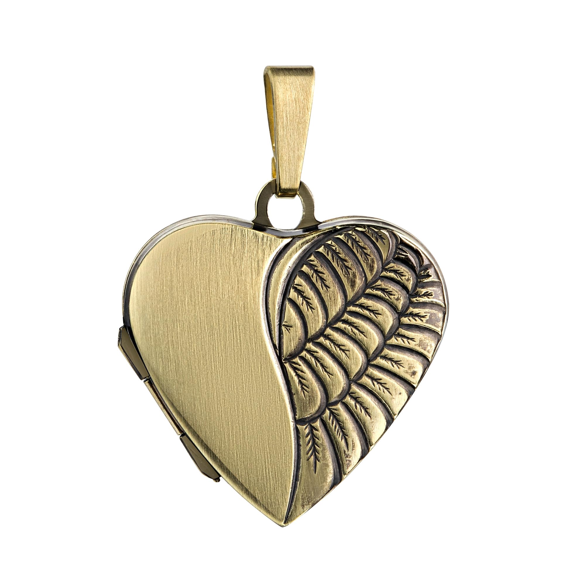 Herz Medaillon Antik-mattiert-geschwärzt zum Öffnen Anhänger für 2 Bilder 585 Gold Bild Amulett oval für Damen mit Halskette oder ohne Kette wählbar + Schmuck-Etui