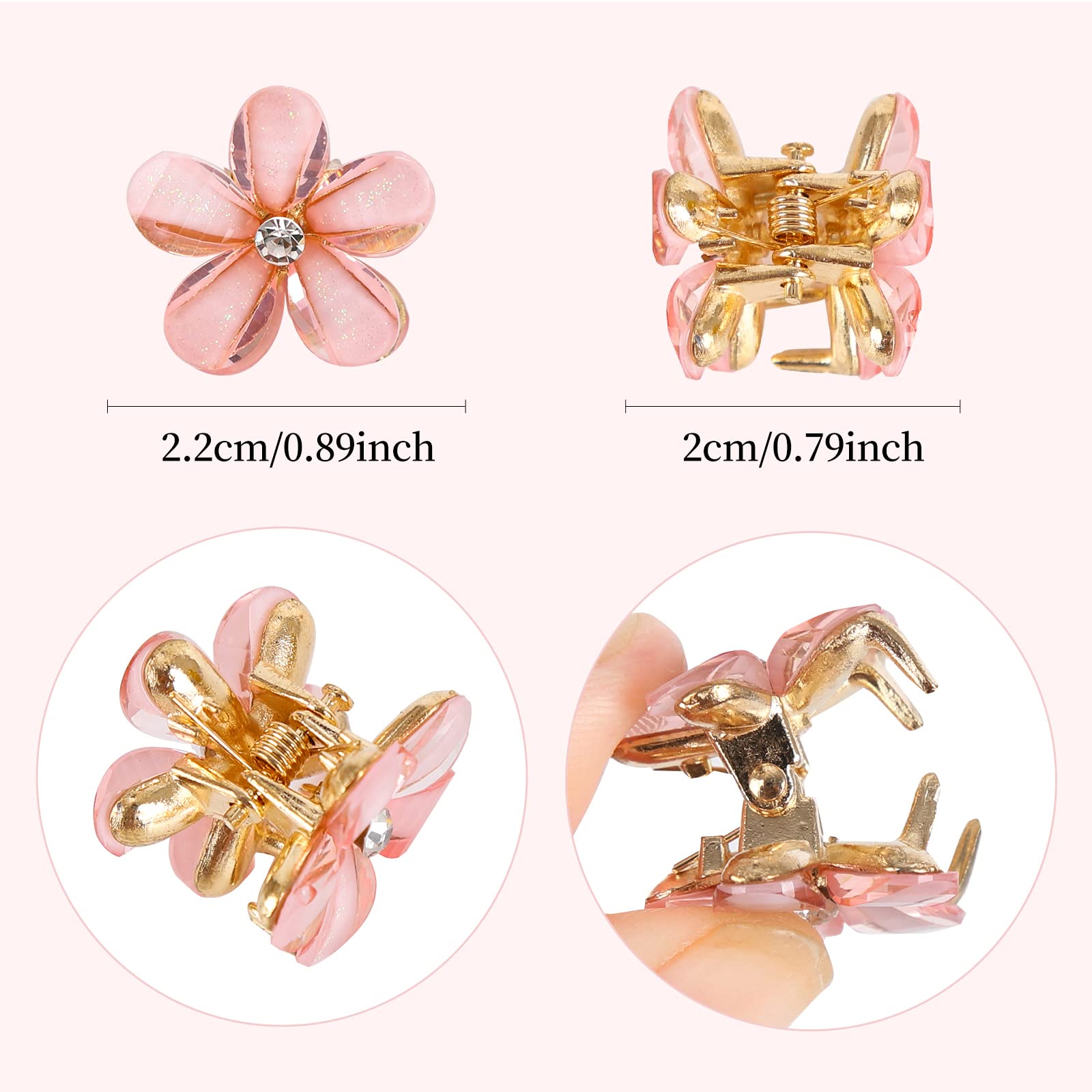 10 Pcs Mini Diamond Hair Claw Clips,Small Hair Clips Flower Hairpins Hair Accessories for Women,Girls,Sweet Mini Barrettes Hair Styling Accessories for Photograph,Daily,Party,Wedding (White & Pink) - Image 2