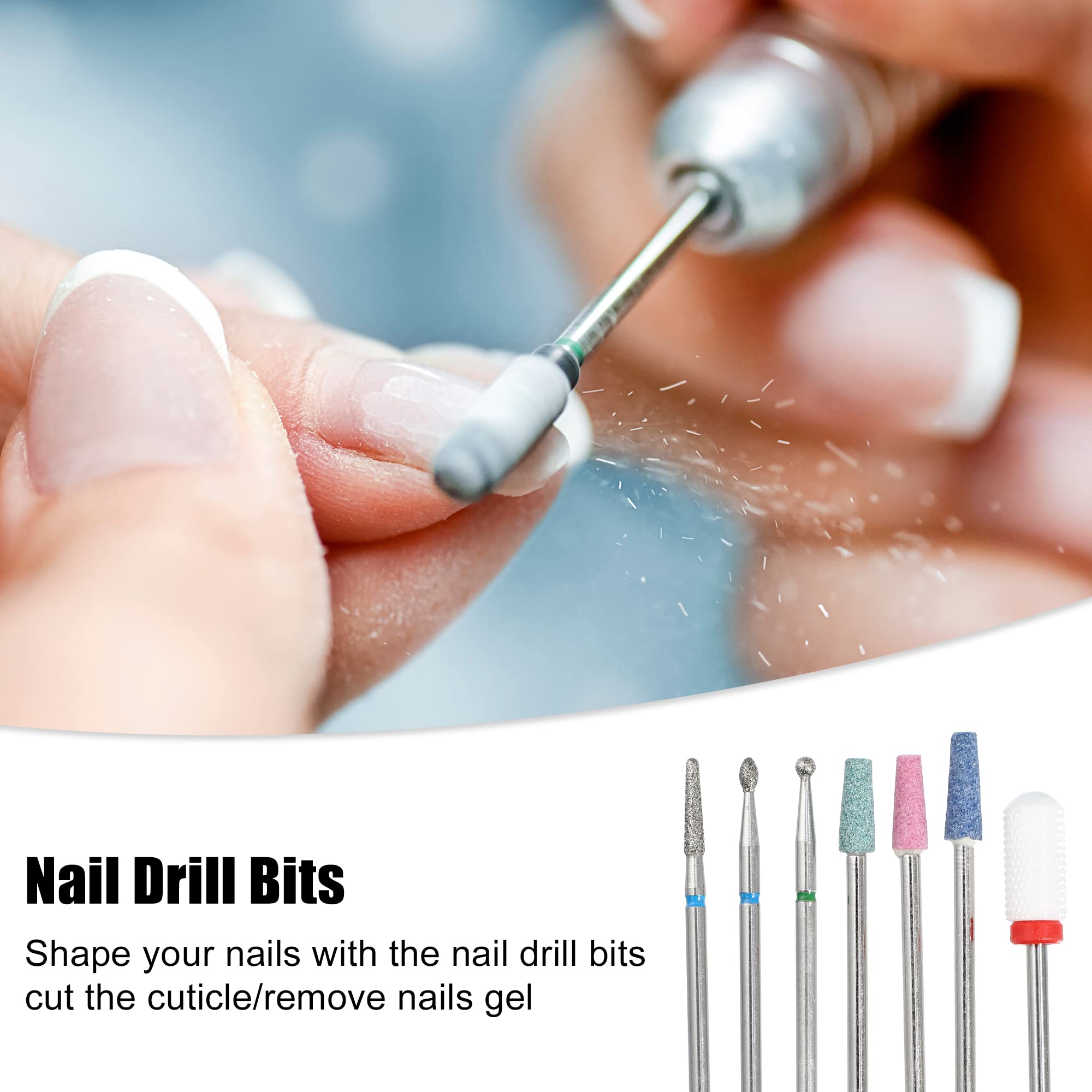 VOCOSTE 7 Pcs Emery Nail Drill Bits Set for Acrylic Nails 3/32 Inch Nail Art Tools, Manicure Pedicure Shapen Remove Tools - Image 2