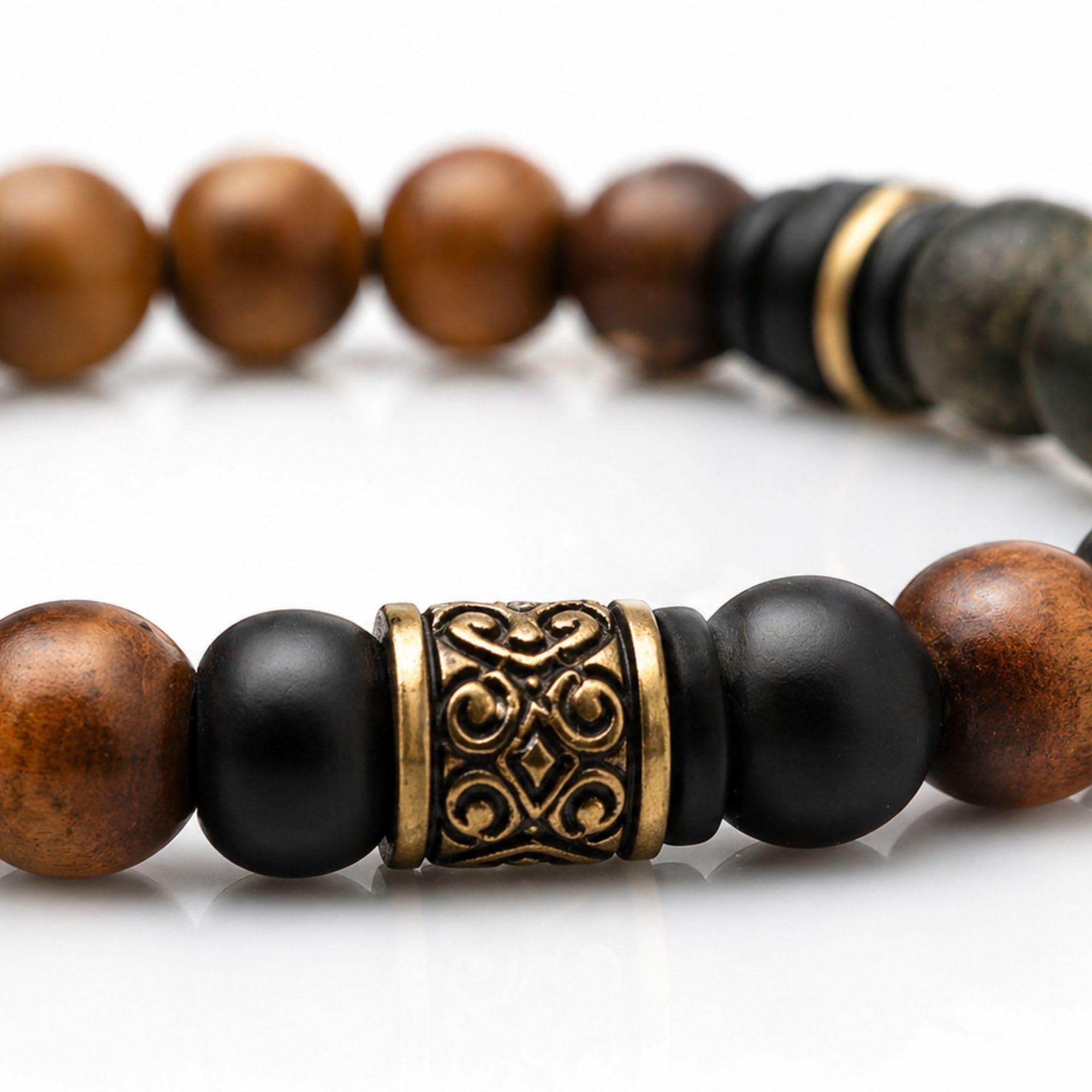 9 - O`Clock Perlenarmband Herren 8mm – Grüner Jaspis & Onyx Schwarz – Tigerauge Matt – Naturstein Armband Männer – Handgemacht in Deutschland – Schmuck Herren Geschenk GROVE