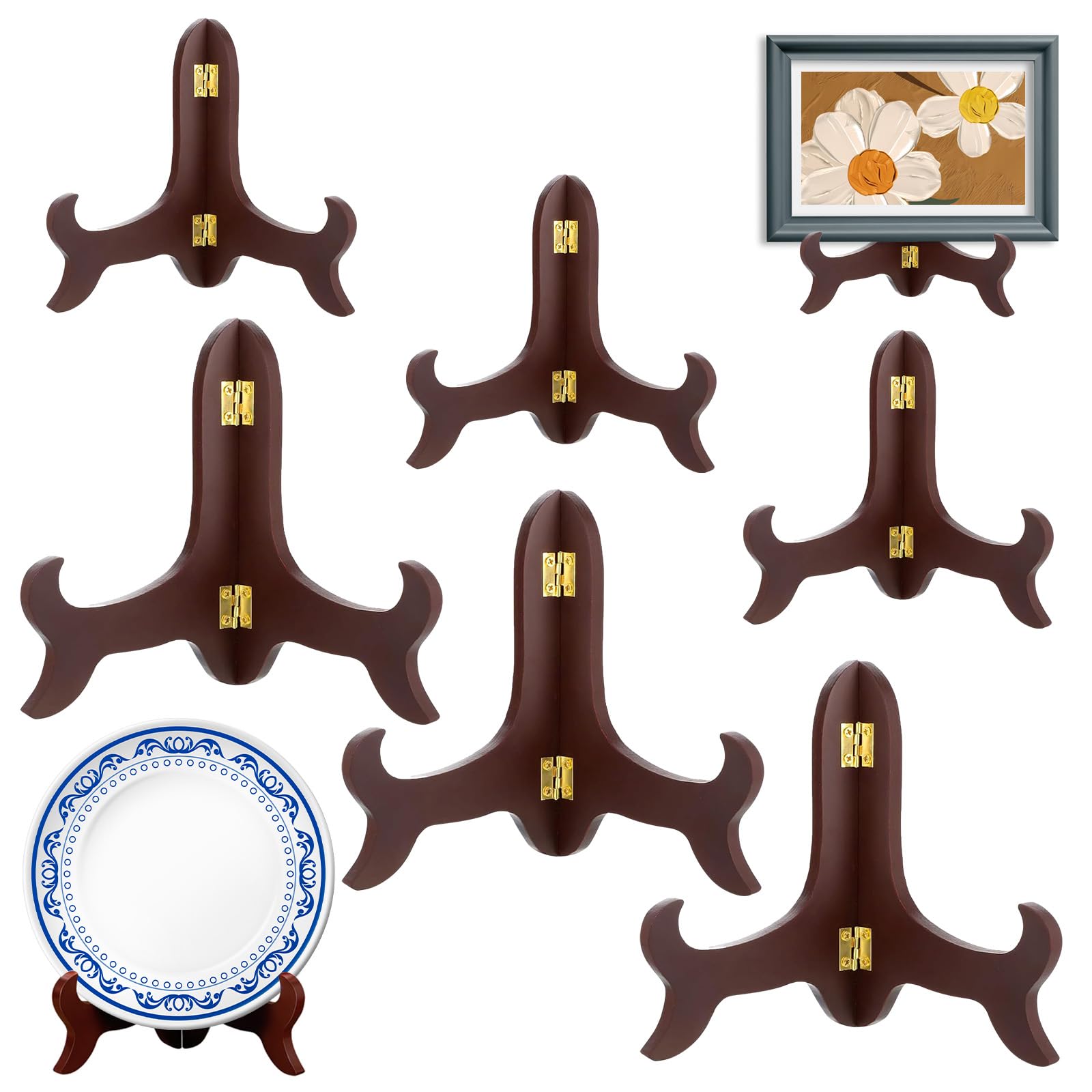 6Pcs Wooden Plate Stand for Display Wooden Plate Stand Easel Picture Holder
