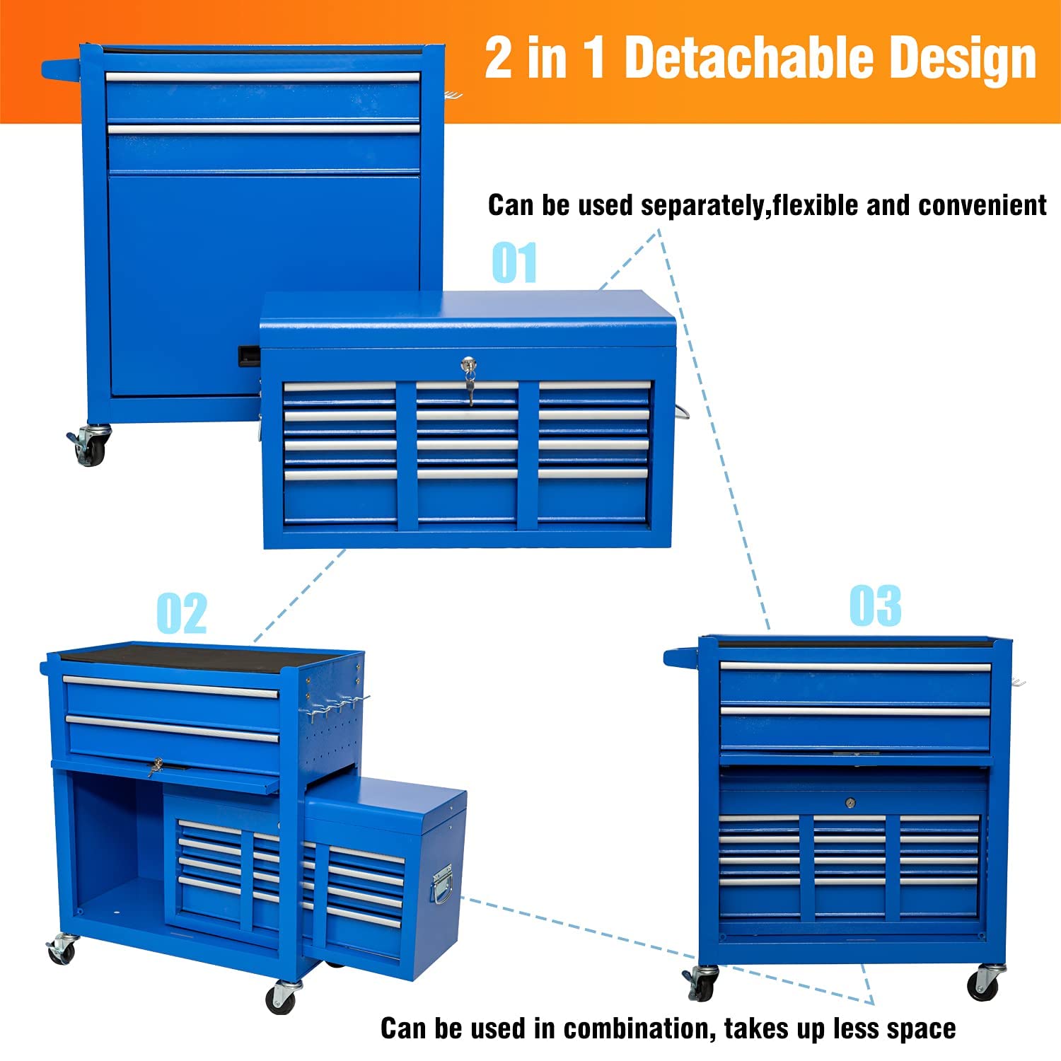 Buy 8Drawer Rolling Tool Chest, Lockable Large Tool Chest with Wheels