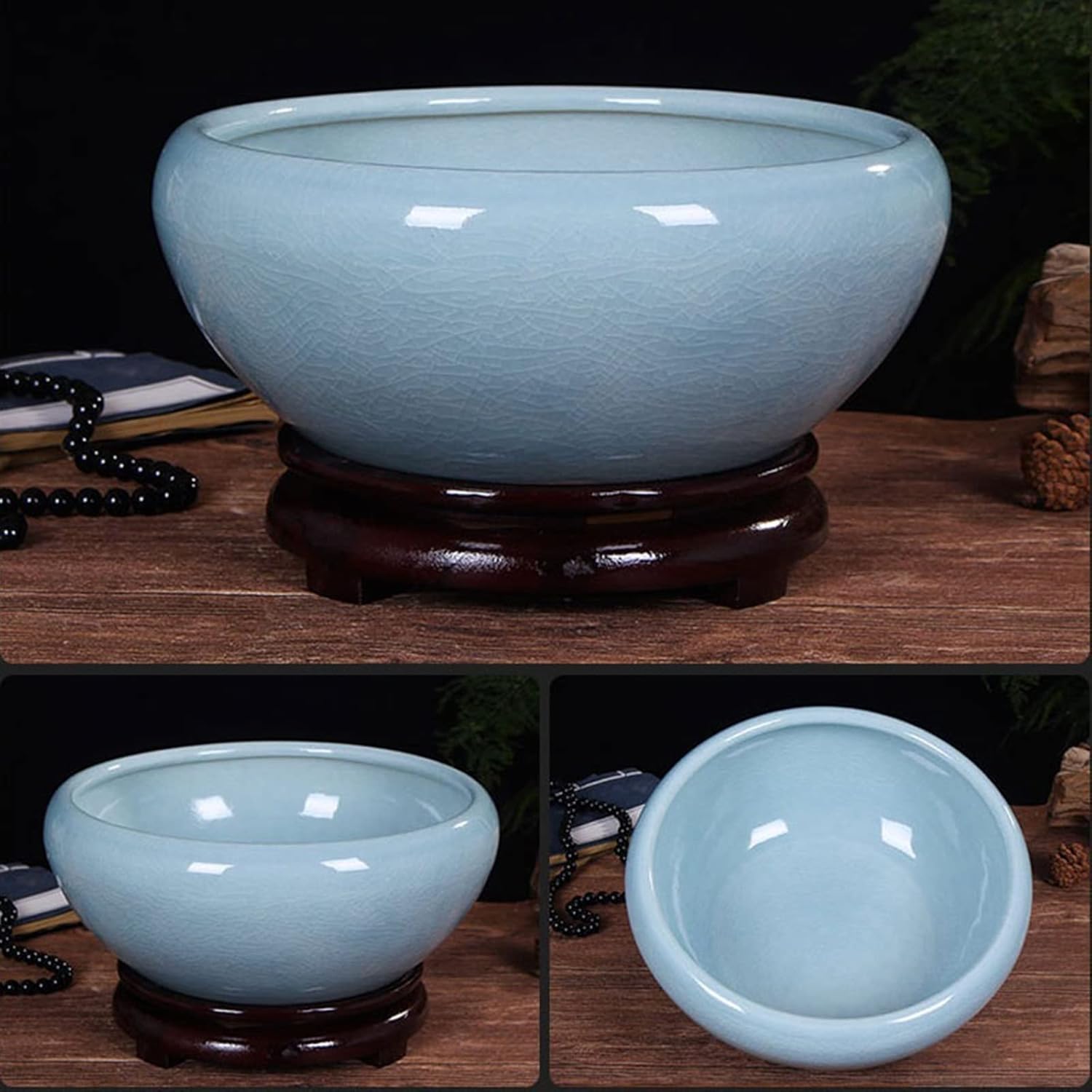 屋内植木鉢 スイレン ボウル セラミック 大型 水耕栽培 植木鉢 ロータス 銅貨 草 水耕栽培器具 水槽 (底はパンチされていません