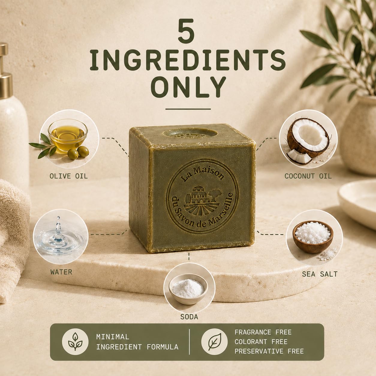 La Maison du Savon Olive Oil Soap Bar, Savon de Marseille Soap, 21 oz image 3