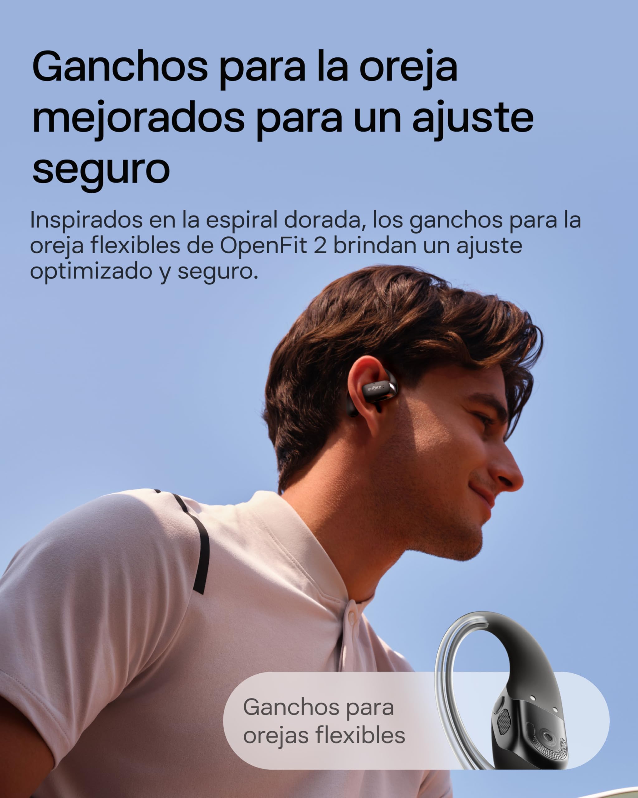 SHOKZ Auriculares Open-Ear OpenFit 2 Wireless Bluetooth, 48h Duración,Negro | Con micrófono | Auriculares de Gancho | Resistencia al Agua IP55 | Carga rápida | con Bolsa de Transporte