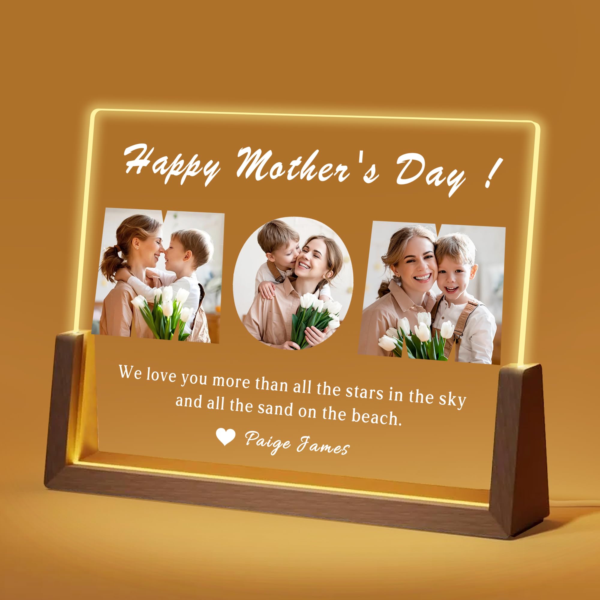 Customized Mothers Day Birthday Gifts for Mom from Daughter Son Kids, Custom Acrylic Plaque Picture Frame for Mum, Personalized Mom Gifts for Mommy, Anniversary Unique Gift for Wife from Husband