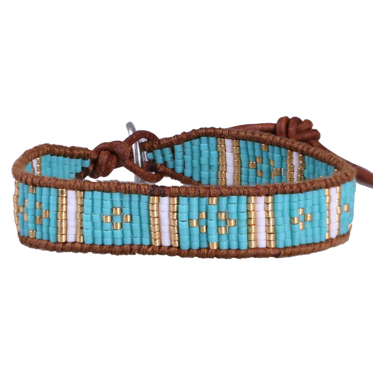 KELITCHBohemian Gradient Color Seed Beaded Leather Bracelets - Handmade