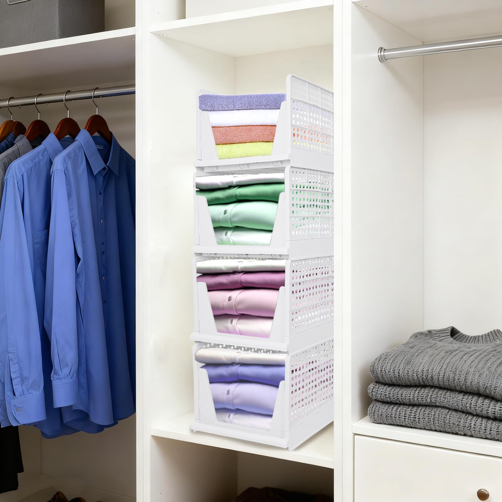 homewell Scatole di stoccaggio per indumenti,Organizzatore di armadi impilabili, pieghevole, impilabile, organizer per cassetti scorrevoli, guardaroba, cameretta, guardaroba