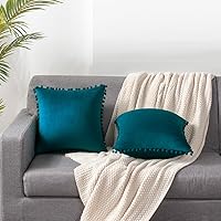 Vista 52 de 2 fundas para cojín decorativo de terciopelo con pompones