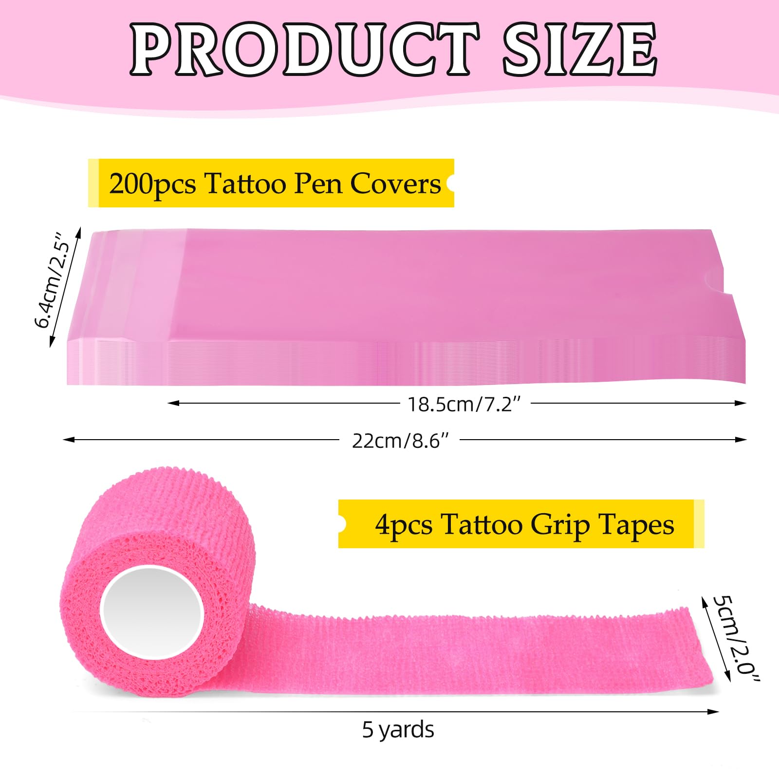 200PCS Tattoo Pen Covers z taśmą samoprzylepną 4PCS Tattoo Grip Wrap Bandaże Maszyna do tatuażu Torby Akcesoria do tatuażu (różowy, 200 sztuk toreb + 4 sztuk taśmy)