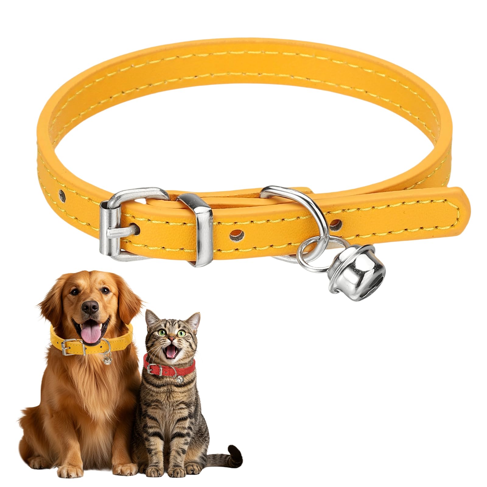 sourcing map Dog Collar with Bell, Pu Leather Cat Collars Pet Basic Soft Padded Adjustable Buckle, 12" (Gold, 1 Pcs), Intended for Teacup/Little Dog/Kitten Cats/Small Animals — image 1