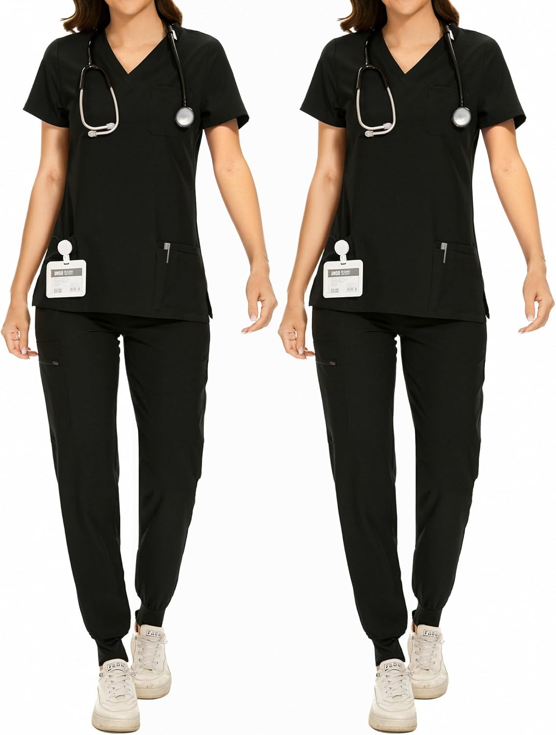 2 Pack Scrubs for Women Set - Stretch V-Neck Scrub Top & Jogger Pant with 8 Pockets (Previously COZYFIT)
