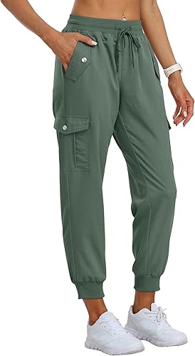 Miniatura 2 de MoFiz Pantalones cargo para mujer, ligeros, con cintura elástica, pantalones deportivos de senderismo, pantalones casuales de viaje con bolsillo