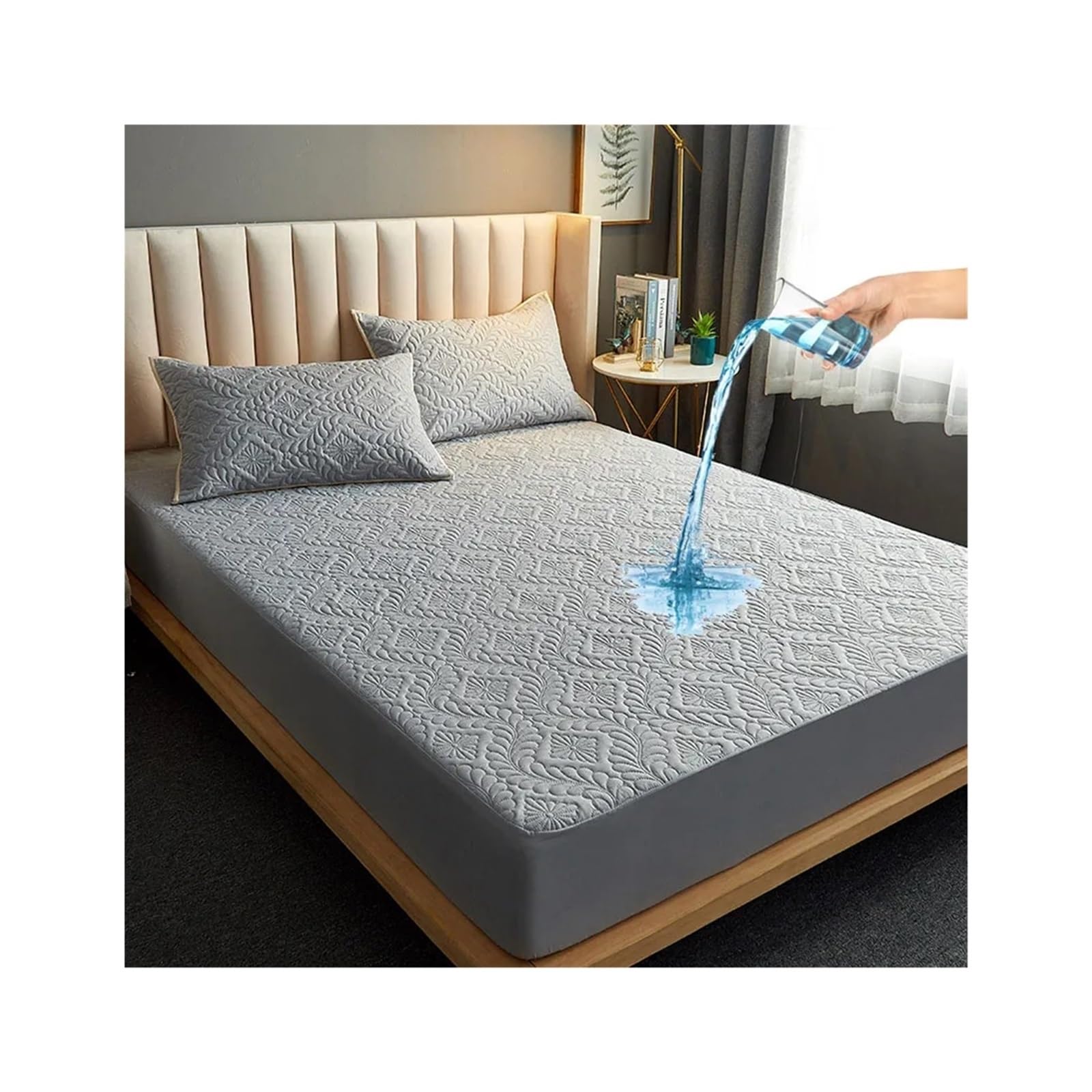 Funda de Colchón Impermeable Funda De Colchón Impermeable Moda, Sábana Ajustable Acolchada 140 X 200 Y 160, Protector Color Liso, Cama Sin Almohada(Gray,160x200x30cm)