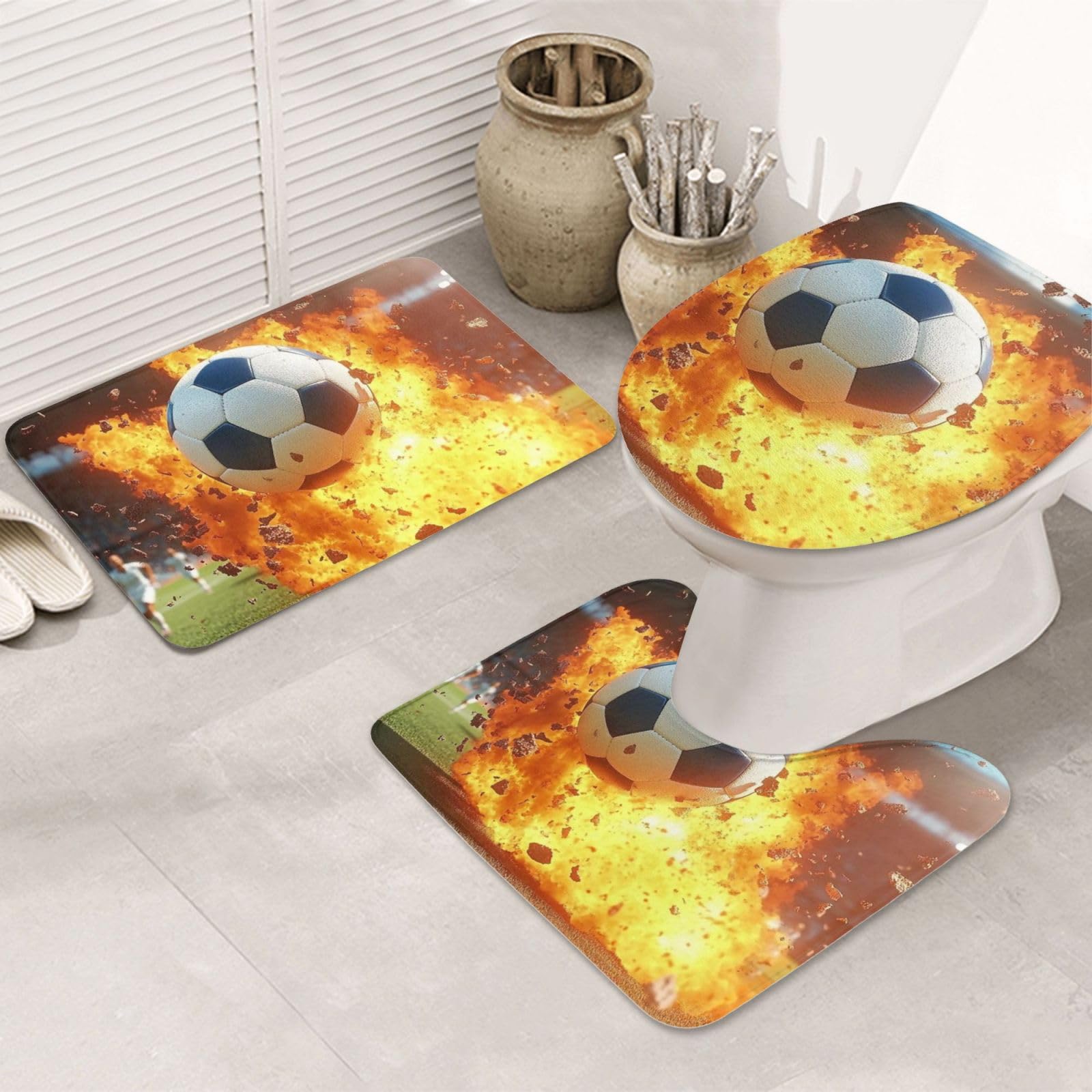 Alfombrilla baño fútbol lavable a máquina con juego de tres piezas antideslizantes de microfibra