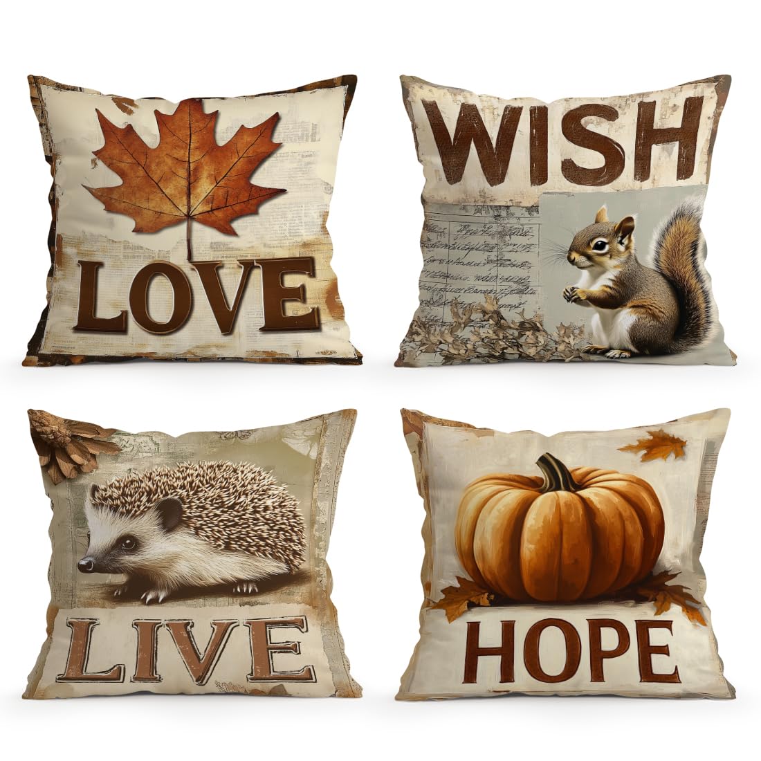 ORMAN Autumn Pumpkin Pillow Covers 18x18 Inch Set of 4 Squirrel Harvest Throw Pillow Covers Maple Cushion Case