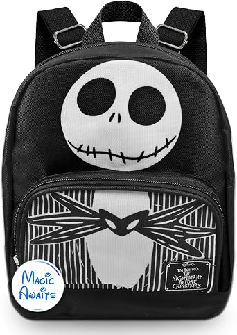 Nightmare Before Christmas Mini Backpack - 10" Canvas Jack Skellington Backpack with Front Pocket Plus Bookmark | Adults, Teens, Kids