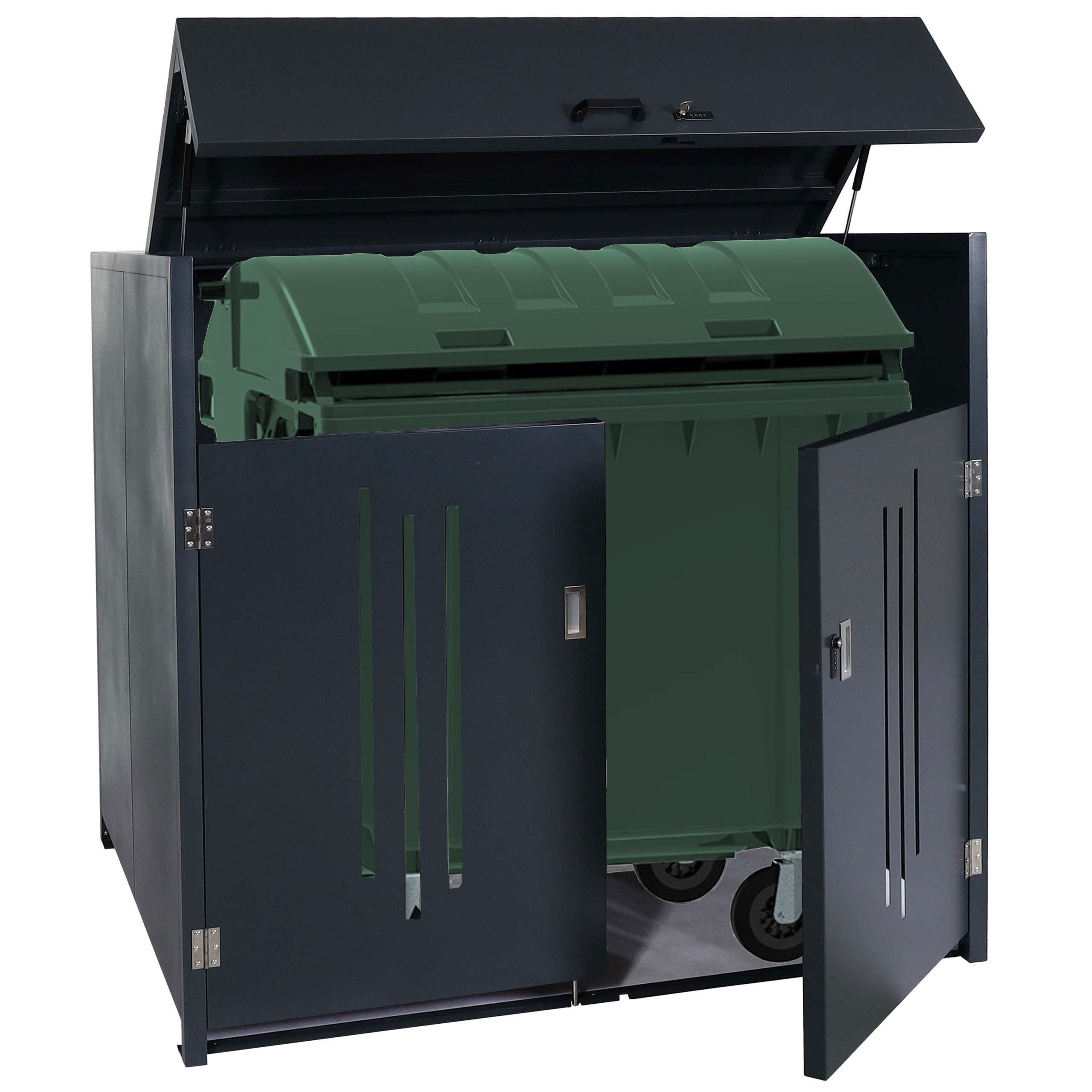 Mendler Revestimiento para contenedor de basura HWC-M54, caja para contenedores industriales, contenedor de hasta 1100 l, 154 x 160 x 136 cm, acero