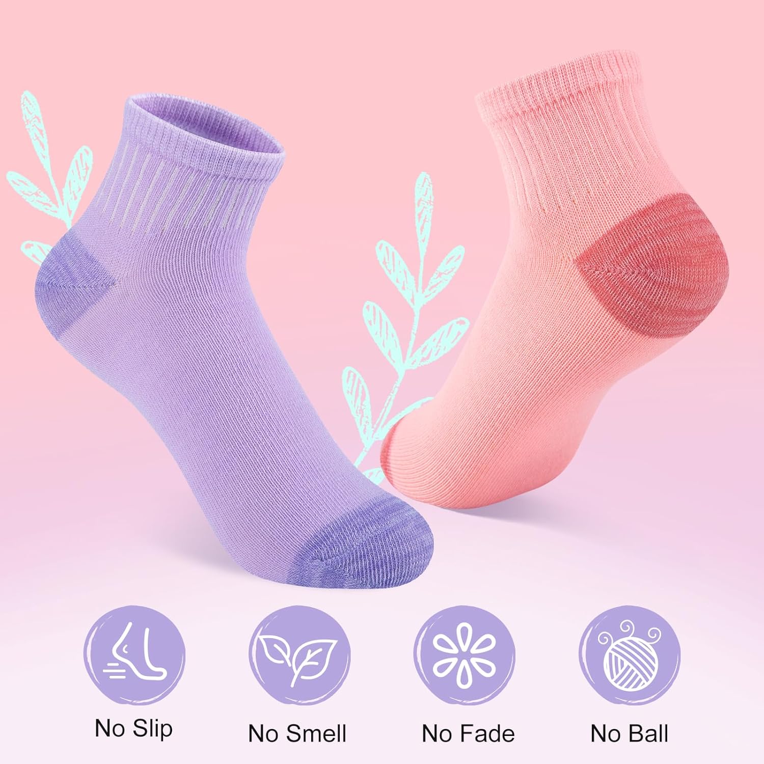 20 Pairs Girls Ankle Socks, 6-8/8-10/10-12 Years Old, Color&White Socks for Kids, Comfortable Little Girls Sock - Image 4