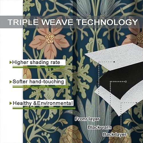 Miniatura 240 de Retro 70s Floral Blackout Window Curtains, Watercolor Flower Plant Rustic Modern Style Pattern Window Drapes, for Bedroom Living Room 42x45in 2