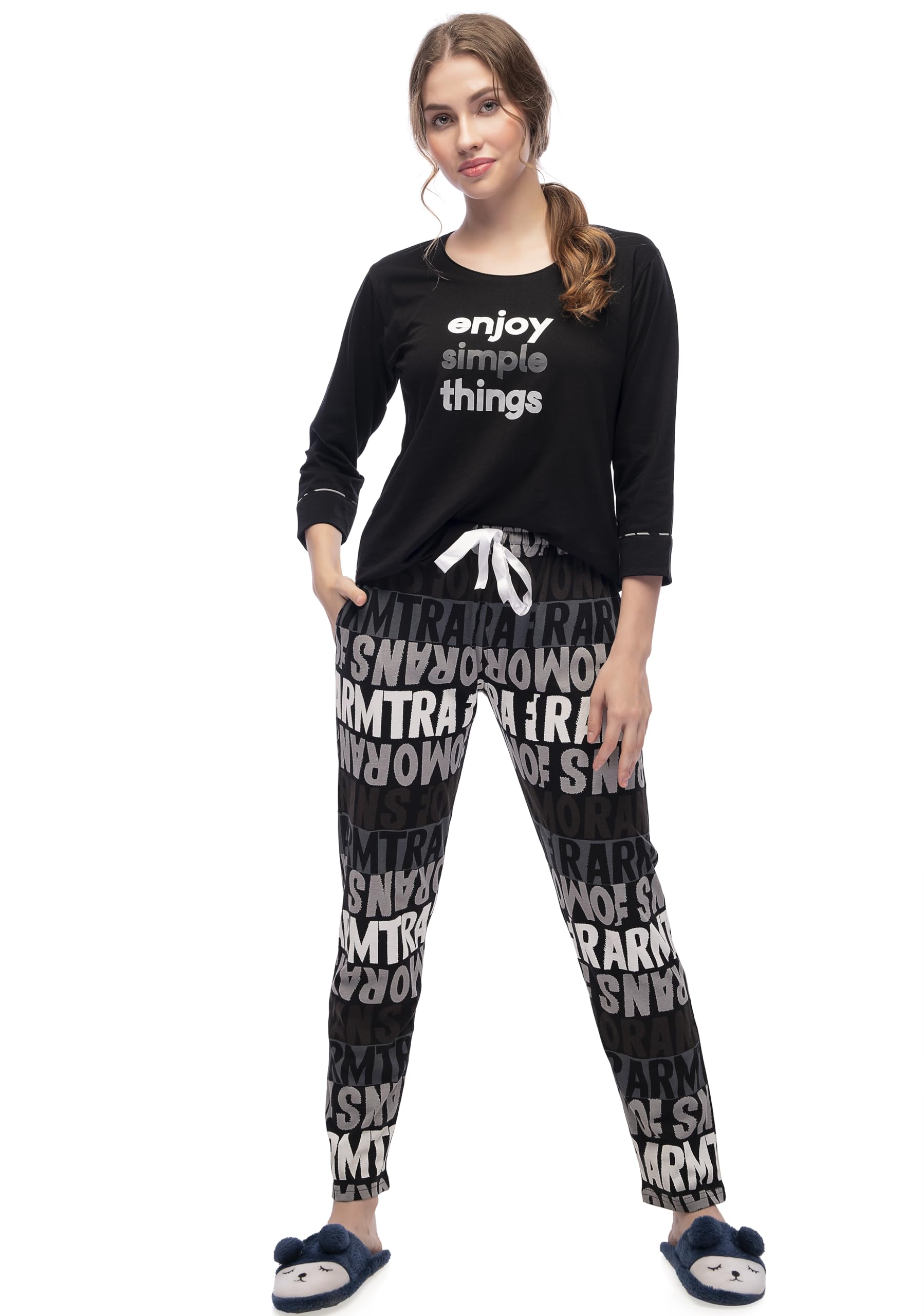 lotik Women's Cotton Alphabet & Rainbow Printed Top & Payjama Full Sleeve Night Suit Set-picture-18