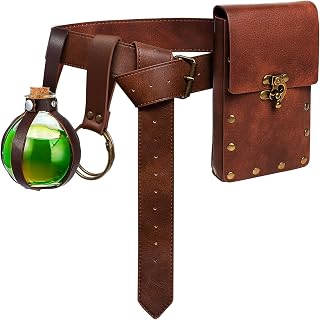 Belt Pouch Waist Bag Fanny Pack Steampunk Phone Holder Medieval Bag Leather Belt Renaissance Cosplay Costume Accessories, 3Bottle-Brown, Steampunk & Medieval Sets