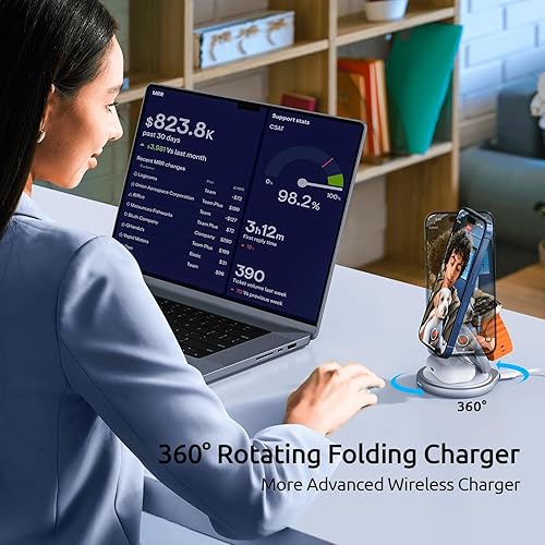 Miniatura 6 de Estación de carga 3 en 1 para Apple Magsafe cargador de viaje para múltiples dispositivos, cargador inalámbrico magnético plegable de aluminio con