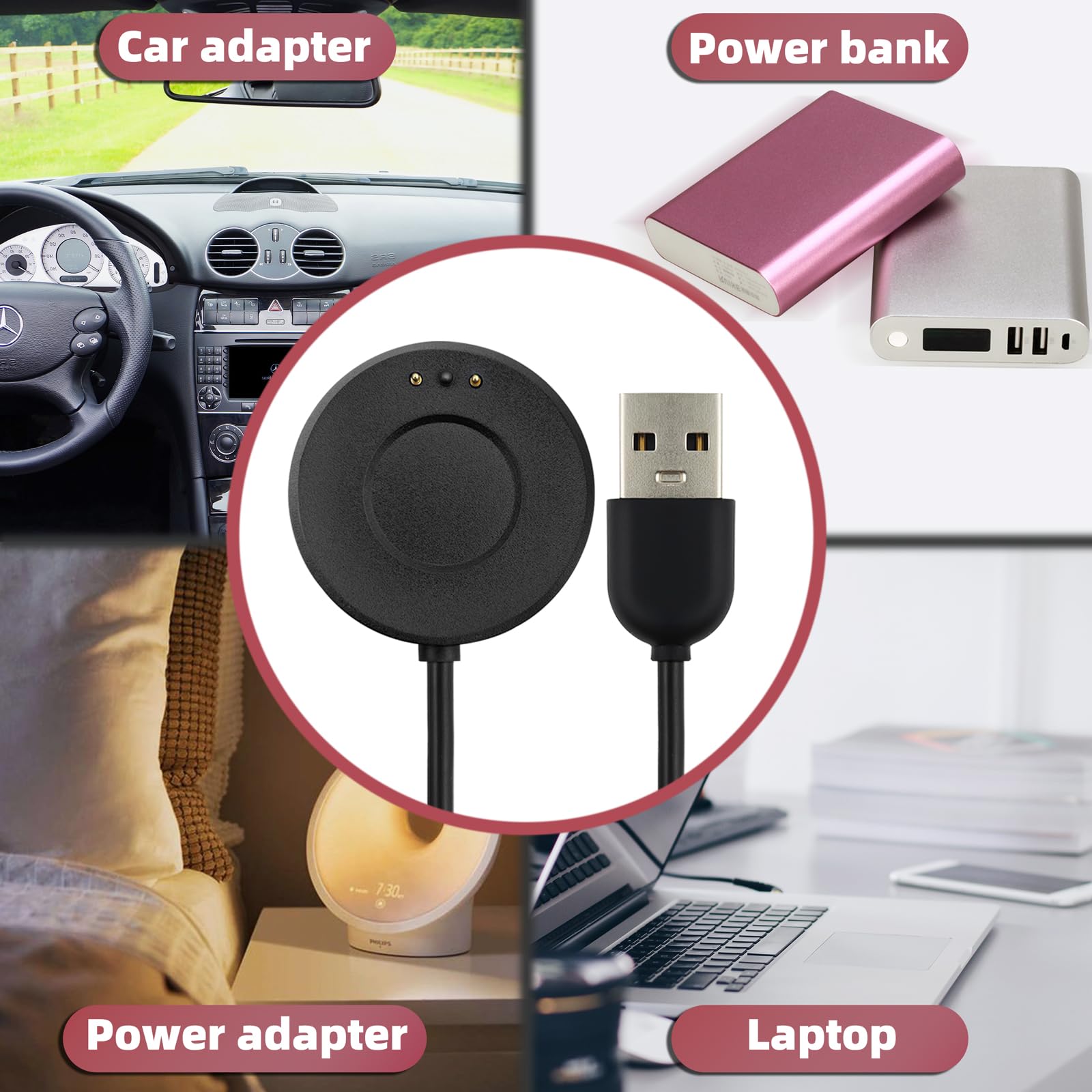 sciuU Magnetyczny kabel do ładowania kompatybilny z Withings ScanWatch / Scanwatch Horizon, elastyczny kabel do ładowania, przewód USB, szybka ładowarka ze złączem magnetycznym