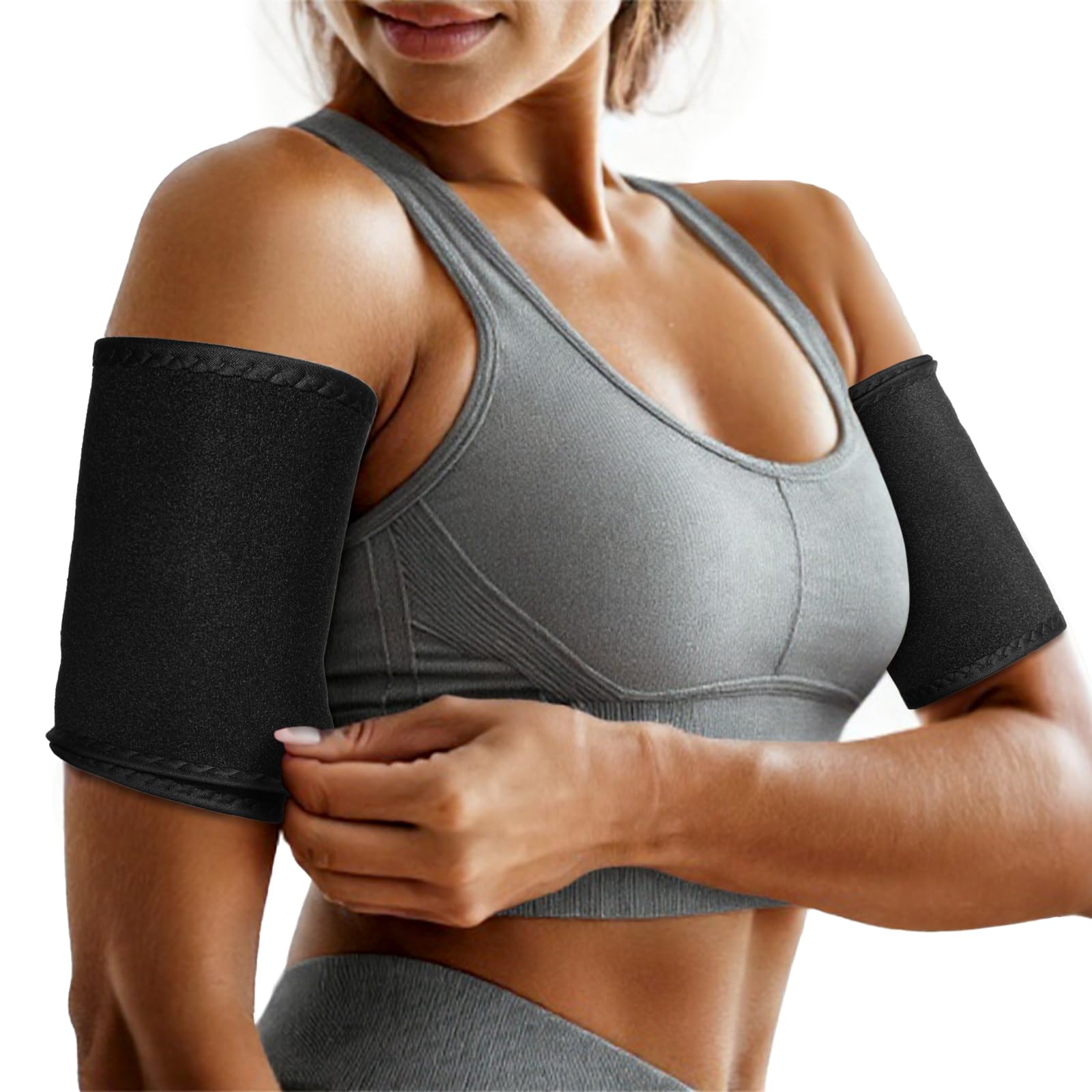 Qianyu 1 paio di fasce regolabili per sauna, fasce per il sudore, per allenamento, riduzione del grasso del braccio, toner, maniche più sottili, per braccia flaccide, allenamento sportivo (nero)