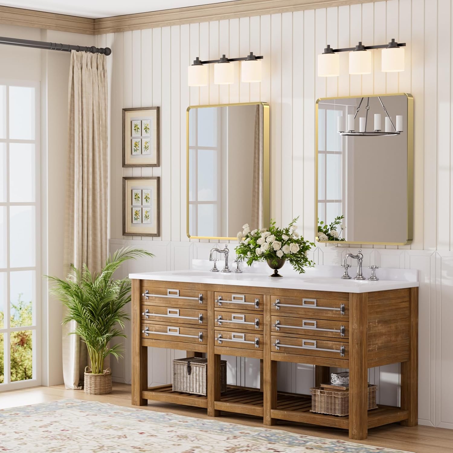 22x30 inch Gold Bathroom Mirror,Rounded Rectangle Gold Metal Framed, HD Tempered Glass, Horizontal or Vertical Hanging, Modern Bathroom Decor