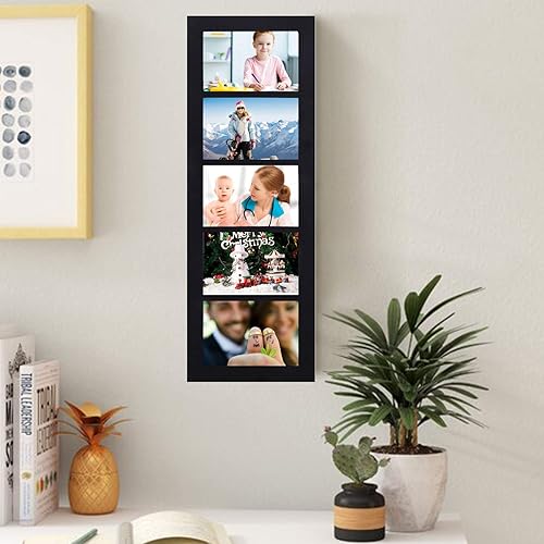 Miniatura 6 de Adeco Marco decorativo de madera para colgar en la pared, 4 x 6 pulgadas, negro, 5 aberturas divididas