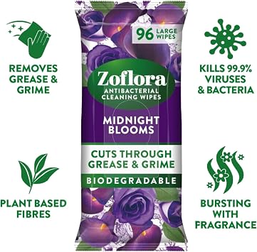 Zoflora 96 Antibacterial Multi-Surface Cleaning Midnight Blooms Large Wipes